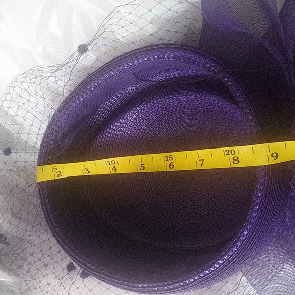 Purple straw Designer pillbox hat w widow net & satin bow $38 one size +scarf - Picture 13 of 13
